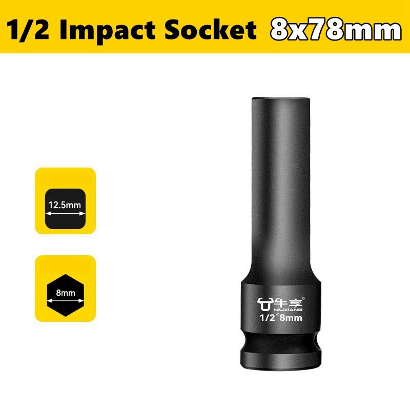8-28mm Impact Wrench Socket Square Driver Head 1/2" Impact Socket Lengthed Adapter Wrench Head Hexagon Electrical Wrench Socket