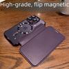"Apple iPhone 15 Gold Shield Magnetic Leather Flip Case with Full Lens Protection"