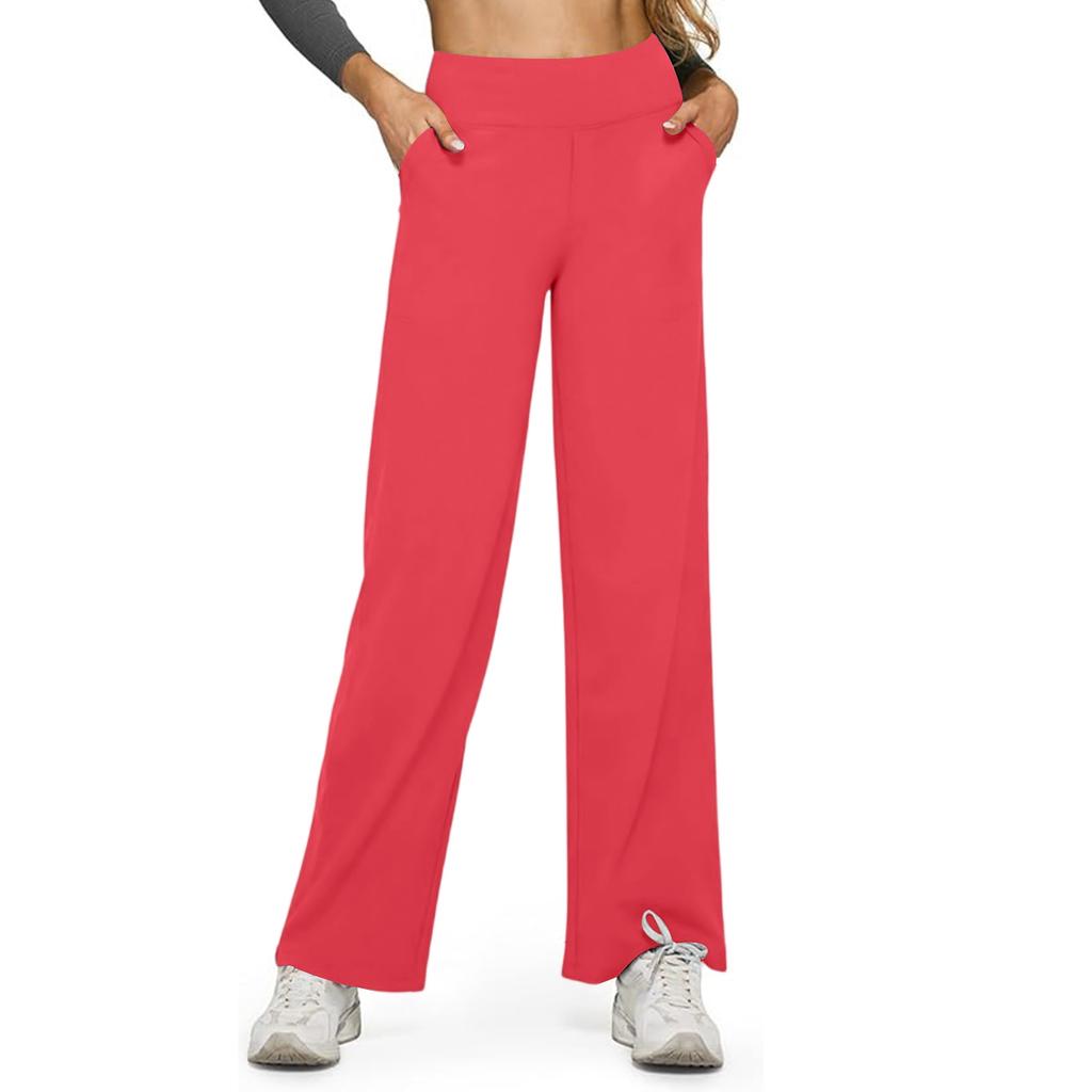 Women's Casual High-waisted Straight-leg Pants, Loose Pocket Yoga Pants