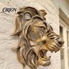 Retro Bronze Home Wall Ornament Lion Sculpture, Resin Decorative Art, 3D Animal Head Metallic Brass Style Art Figurine, Hollow Hanging Pendant