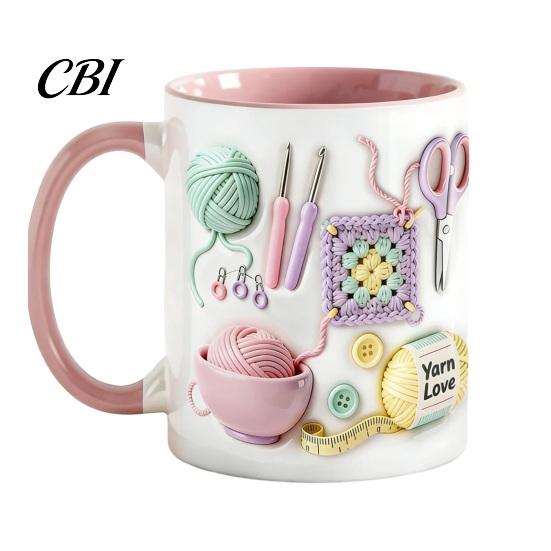 Ceramic Mug Mug, with 3D Knitting Pattern Design, Large Capacity Microwave Safe Lead Free Cup Durable Coffee Tea Cup, for Craft Lovers Kitchen Bar Use