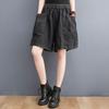 Summer 2025 Women's Elastic Waist Thin Denim Shorts - Plus Size, Loose Wide Leg, Cropped Fit for Slimming