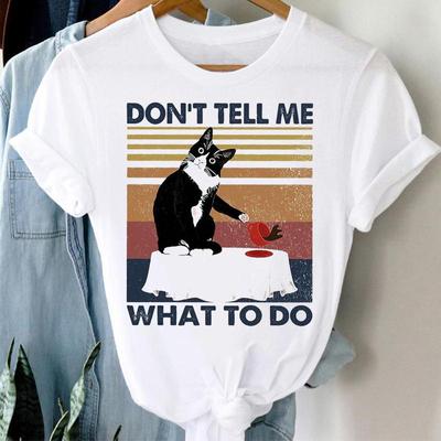 Unisex Cat Funny Print Clothing Short Sleeve Casual Striped 90s Tee Top Summer Fashion Tshirt Lady FeUnisex Graphic T-shirt
