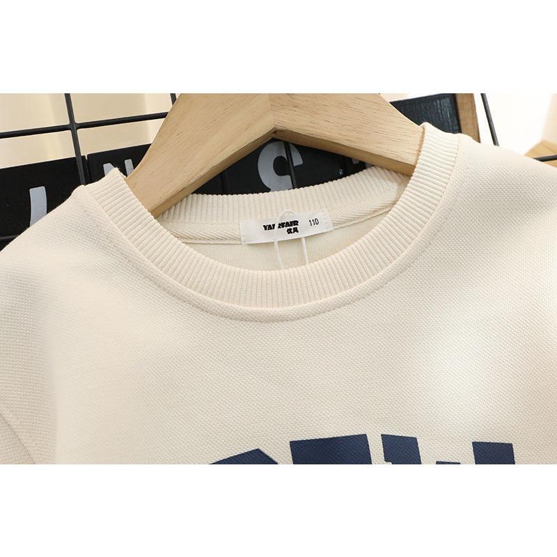 Cotton Children's Clothing, Boys' Letter Printed Hoodie, Loose and Versatile Casual Western-style T-shirt, Spring and Autumn Thin Top