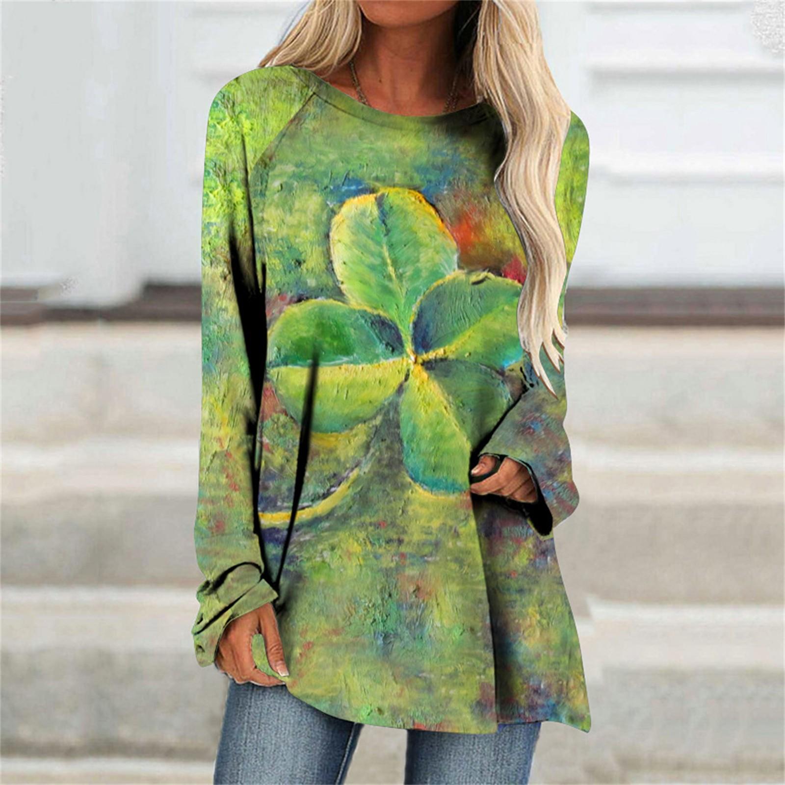 

Модные женские повседневные свободные футболки с круглым вырезом и длинными рукавами с принтом, топы XL