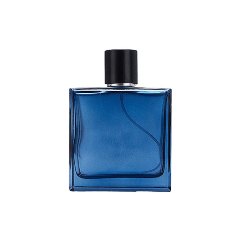 Blue Square Glass Perfume Bottle, 30ml with 50ml Decanting, Cosmetic Press Spray, Transparent, In Stock