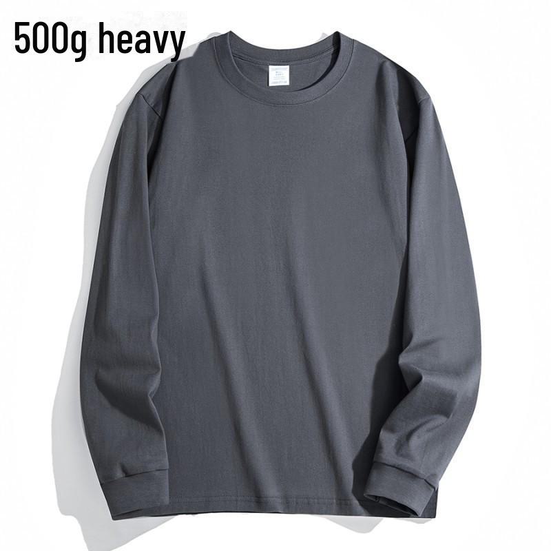 Schweres 500g Langarm-T-Shirt aus reiner Baumwolle für Herren, Braun – Perfekt für Paare im Frühling und Herbst