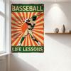 Vintage Baseball Life Lessons Metal Tin Sign with Dynamic Player Illustration - Retro Home Bar Cafe Wall Decor for Man Cave
