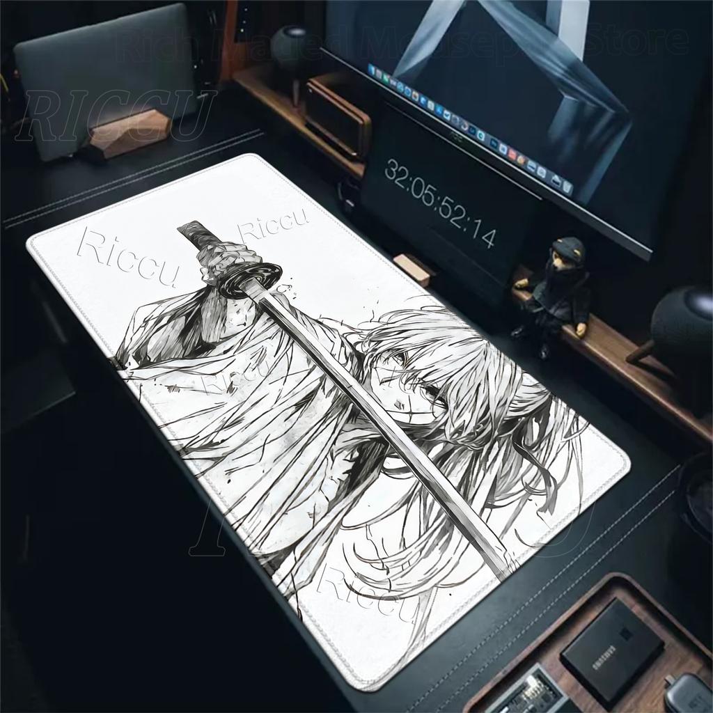 Tappetino per Mouse Stile Guerriero Samurai Giapponese Semplice Tappeto per Scrivania da Gioco Uffici Accessori Tastiera Meccanica Tappeto in Gomma Bianco e Nero