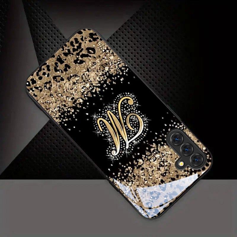 Funkelnde Leopardenmuster-Buchstaben-M-Glas-Handyhülle geeignet für Samsung Galaxy S26 S25 S24 S22 S21 S20 FE Ultra Plus sturzsicher