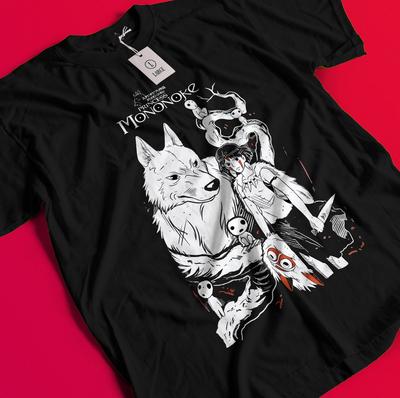 Prinzessin Mononoke T-Shirt Hayao Miyazaki Studio Ghibli Geschenk Schwarzes Shirt Alle Größen BB1299