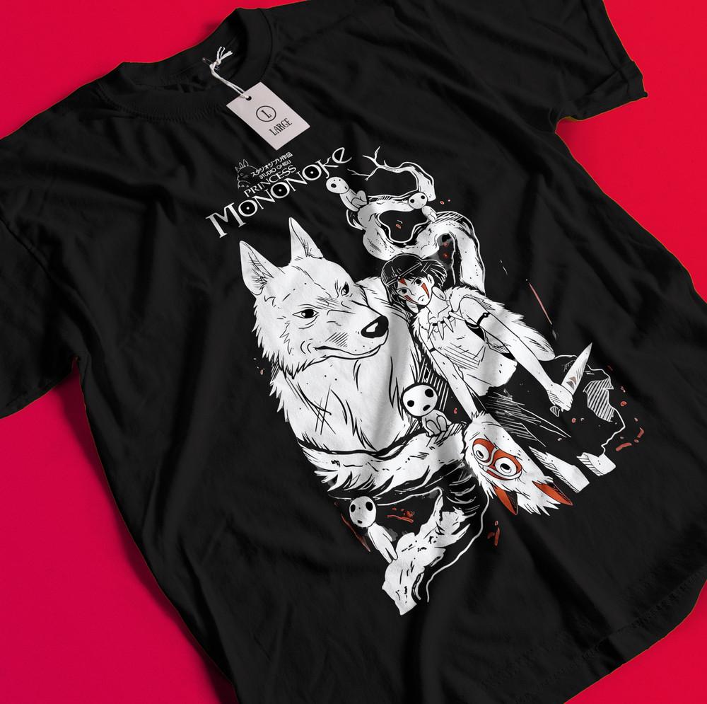 Princess Mononoke T-Shirt Hayao Miyazaki Studio Ghibli Gift Black Shirt All Size AA19