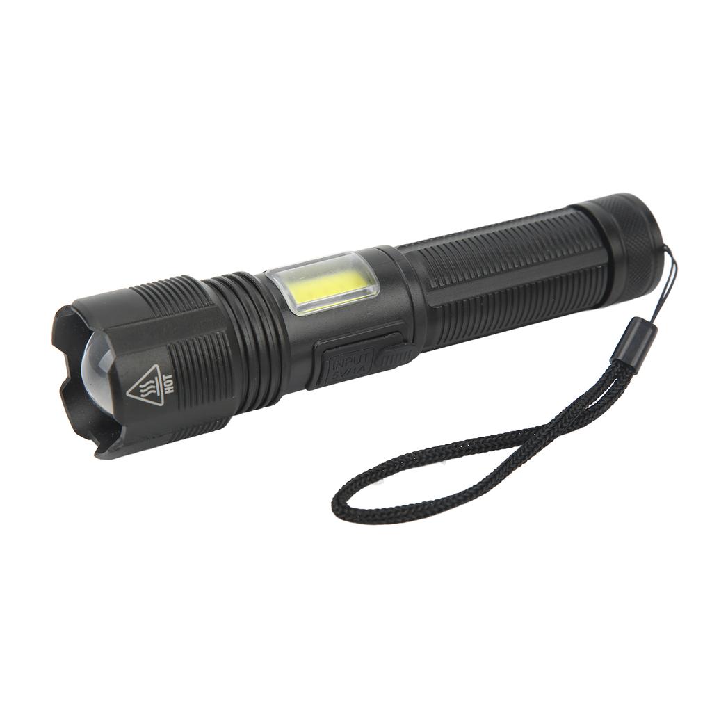 Super Bright Flashlight Zoomable IPX4 Waterproof USB Charging Handheld Flashlight with COB Side Light for Camping Hiking