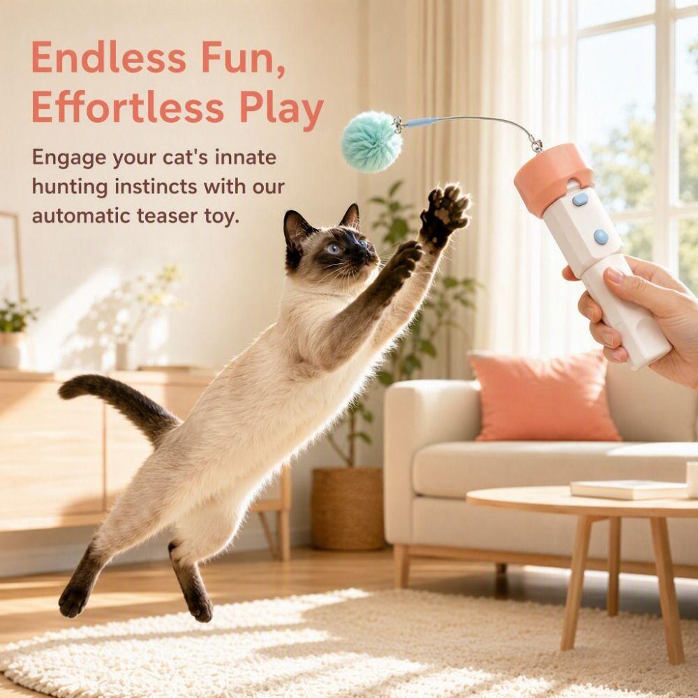 Creative Interactive Cat Wand USB Retractable Cat Teaser Launcher Toy Teasing Stick Cat Exercise