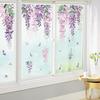 wondever Summer Purple Flower Window Clings Hanging Vine Wisteria Floral Leaf Glass Sticker Decal Anti Collision Double-Side Static Window Decals for