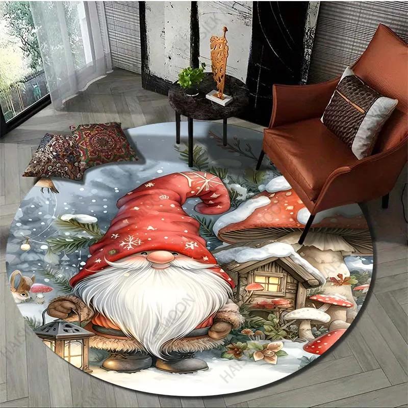 

Gnome Christmas Print Round Carpet Suitable for Living Room Bedroom Carpet Flannel Non-slip Carpet, Sofa Chair Creative Door Mat Diameter 60cm