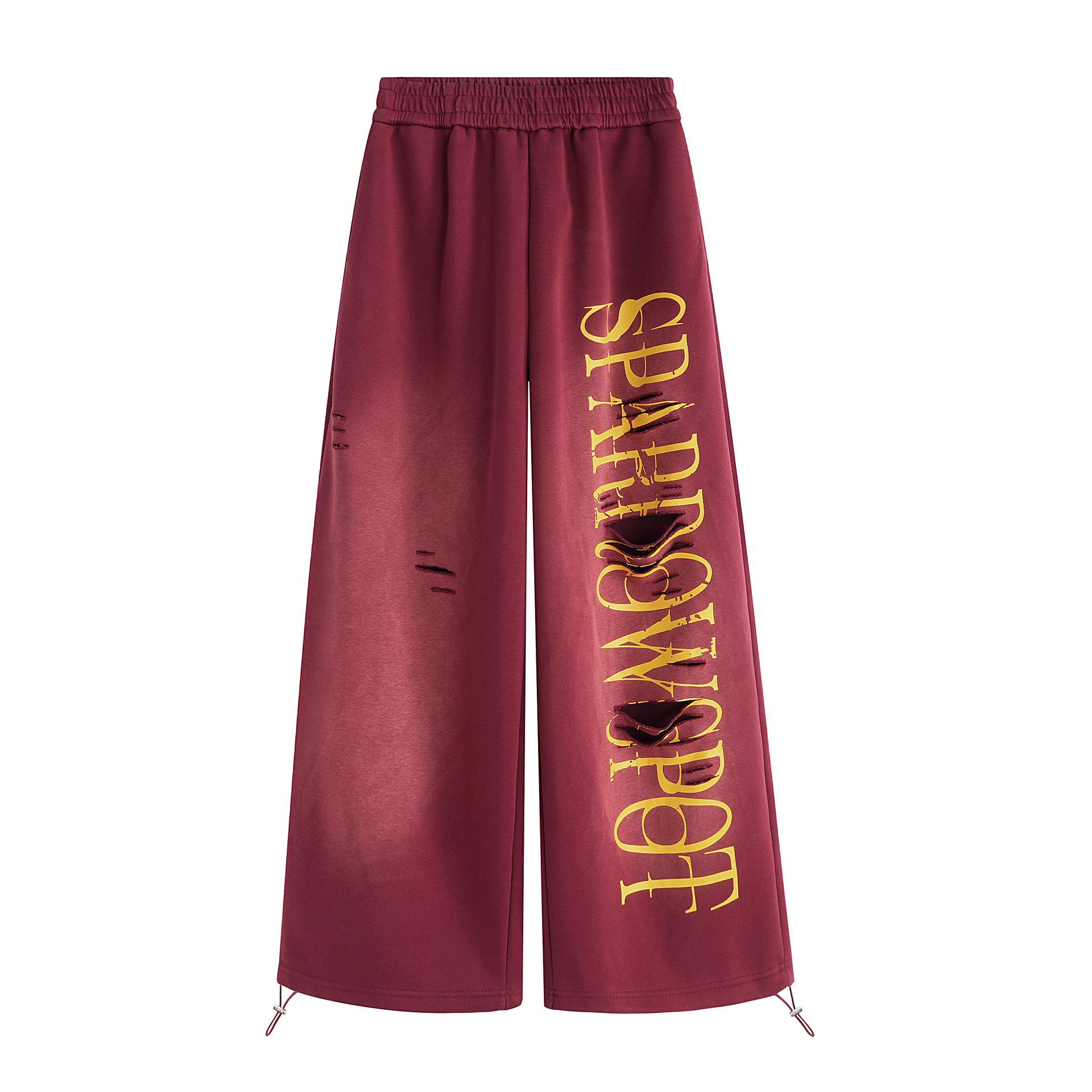 

Унисекс Американские Ретро Градиентный Принт Широкие Штаны Рваные XL красный