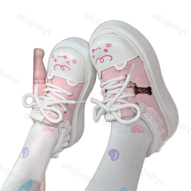 Fashion Women's Cute Canvas Shoes 2025 Spring Autumn New Lace Comfort Platform Casual Shoes Outdoor Non Slip Height Increase Board Shoes