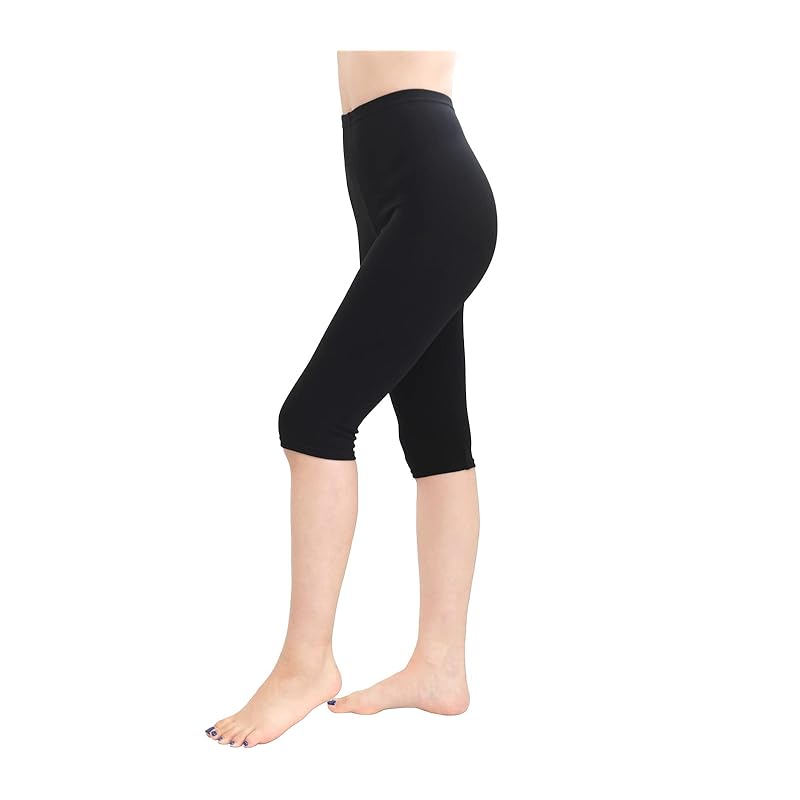 

[Laurea Acoa Core] black 5/4 length L-XL leggings pants cotton blend cotton ladies woman spats made in Japan elasticity stretch pants inner underwear