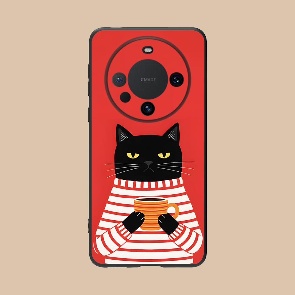 Cute Coffee Cat Matte TPU Mobile Phone Case for Huawei Mate 60 50 40 30 20 10 Pro Plus Lite E 5G Colorful Printing Cover