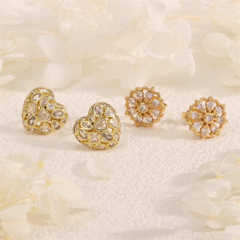 

Zircon Flower Heart 18K Plated Luxury Dangle Earrings