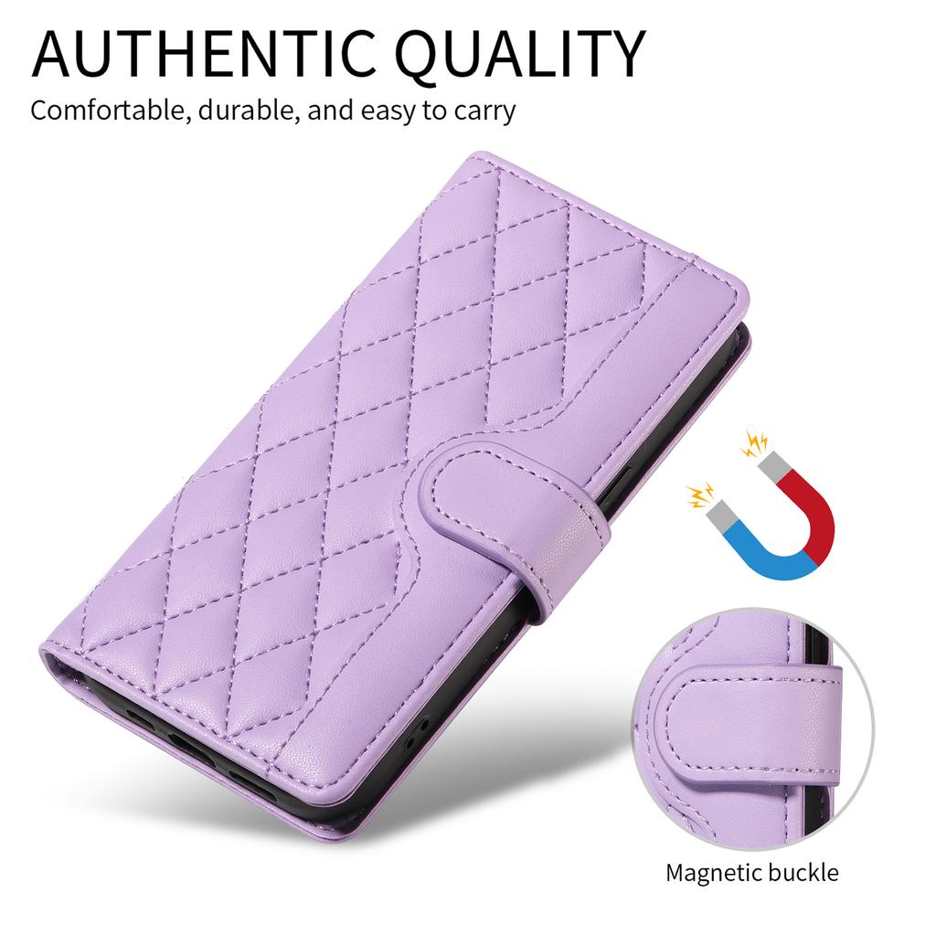For Xiaomi Redmi Note 14S 4G/Xiaomi Poco M6 Pro 4G/Xiaomi Redmi Note 13 Pro 4G Wallet Case Rhombus Leather Phone Cover with Strap -  Light Purple
