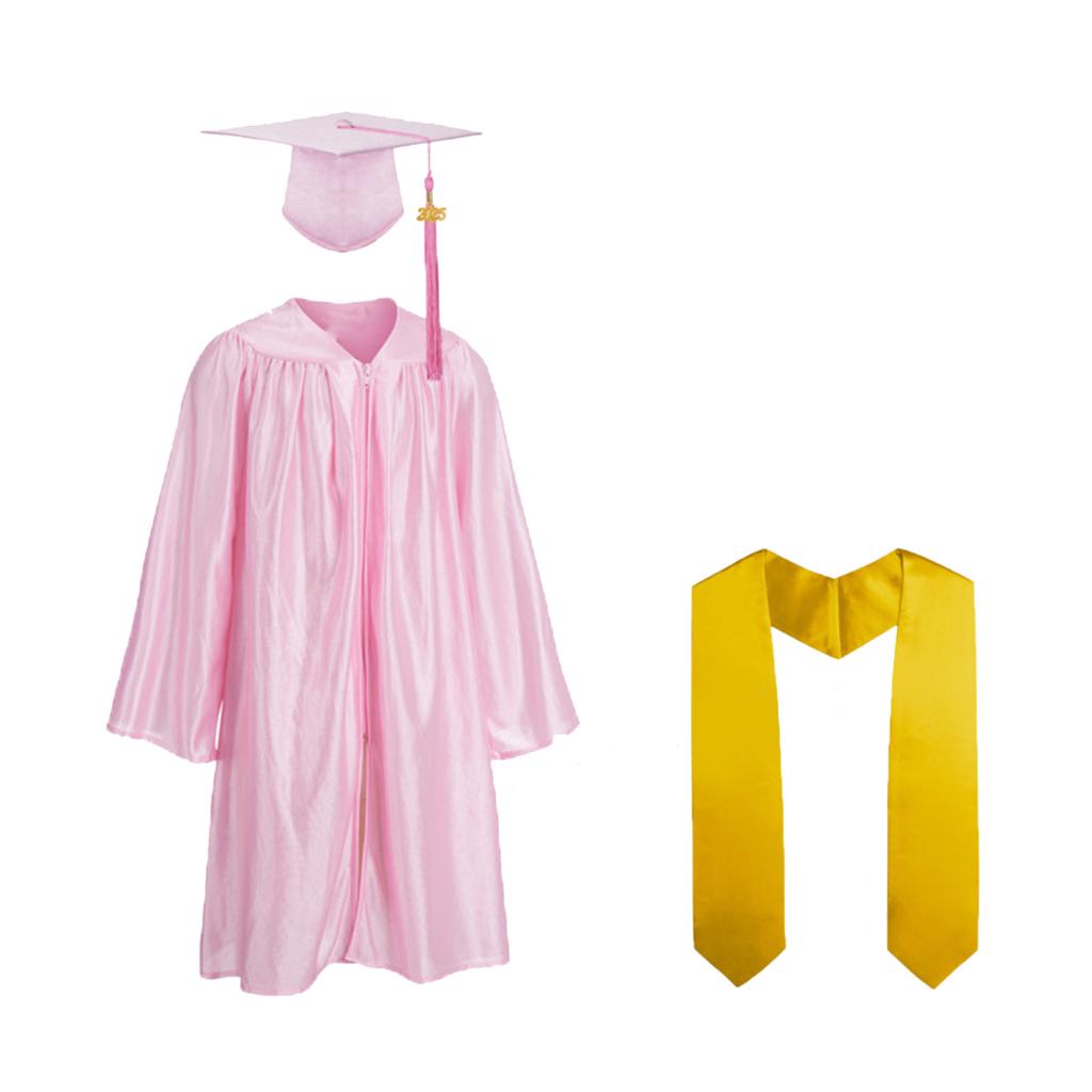 3 Pcs/Set Children Kindergarten Graduation Uniform with Tassel Hat And Shawl V Neck Calf Length Long Sleeve Zipper Closure Elementary Graduation Robe