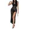 Europe and the United States hot-selling new sexy fashion lace hollow high split slim sleeveless dress women
