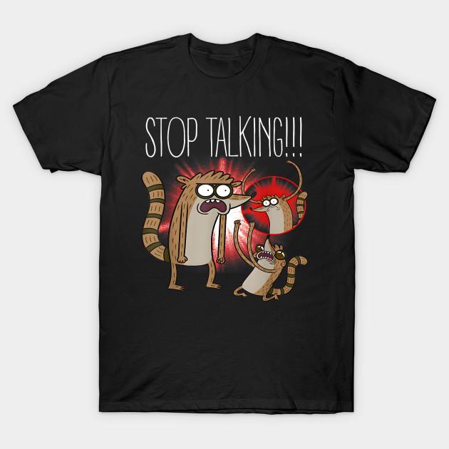 

Men Black Print T-shirt Regular Show Rigby Stop Talking No-Cut Transfer Paper Print Cotton Tshirt L чорний