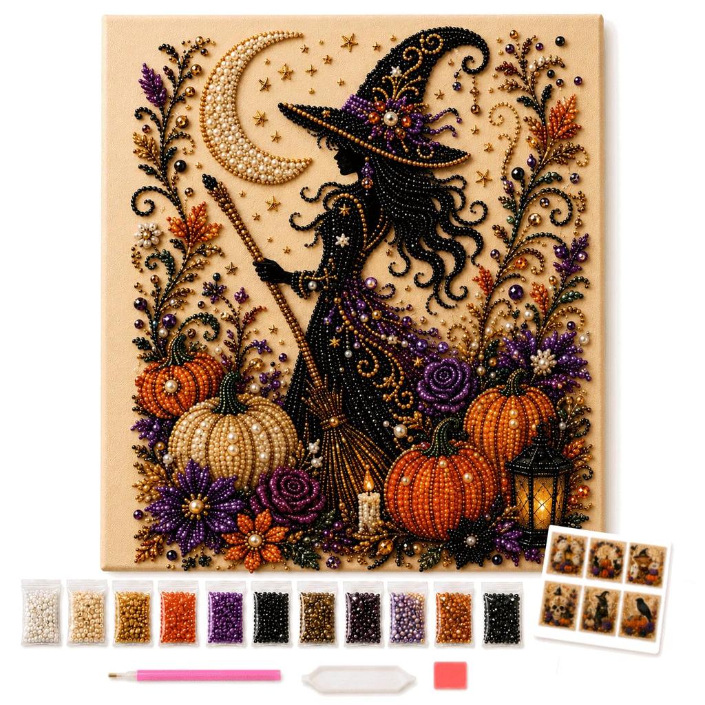 Halloween Ghost 3D Pearl Art DIY Kit - Spooky-Cute Mosaic Painting Canvas Craft Pumpkin Design with Sparkling Beads Halloween Home Decor Activity