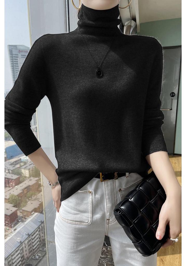 Women's 35% Cashmere Seamless Turtleneck Sweater - Versatile Knit Pullover