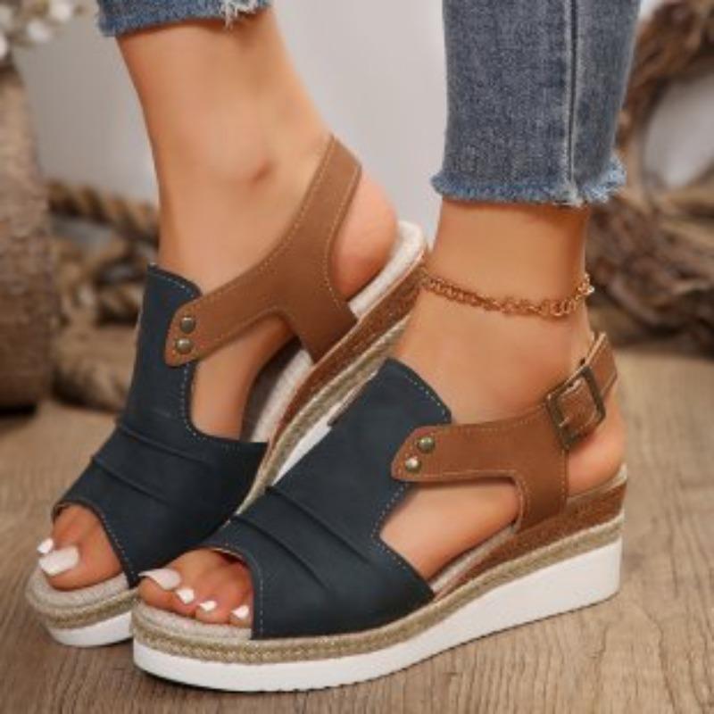 New straw woven high-heeled sandals women's new platform fish mouth shoes one-word buckle high-heeled women's sandals
