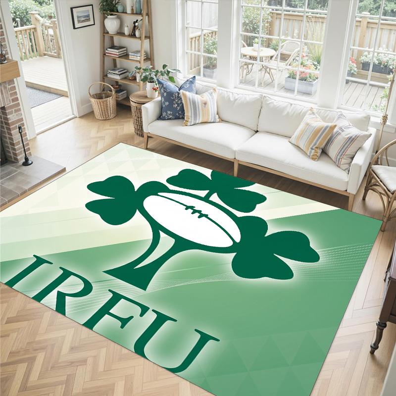 Ireland Rugby Design Crystal Velvet Carpet Cozy Non?Slip Printed Rug For Bedroom Living Room Entrance