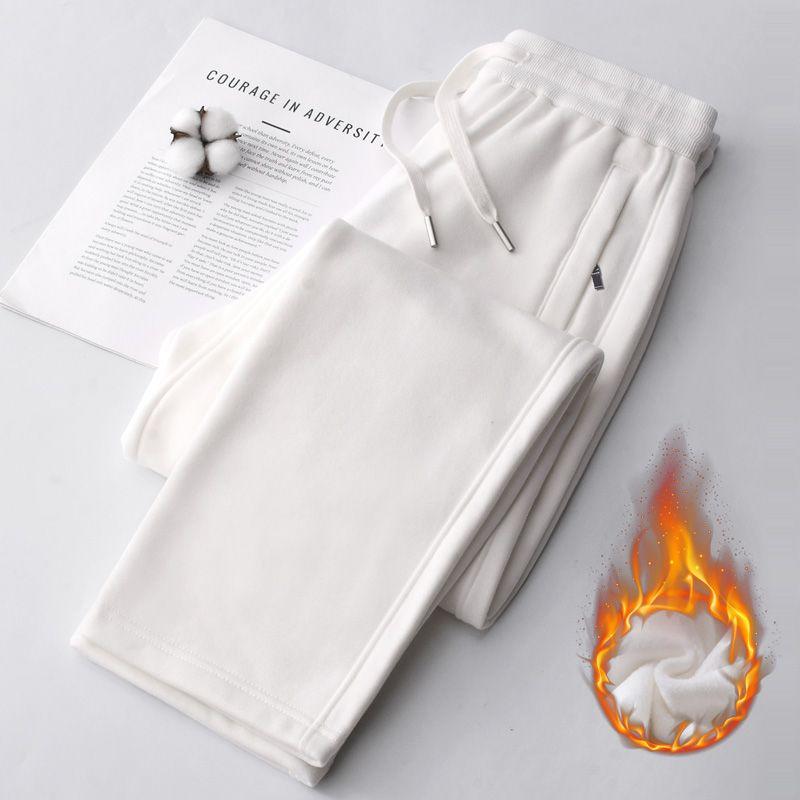 Pure Cotton Apricot Casual High Waist plus Size Straight Sports Pants