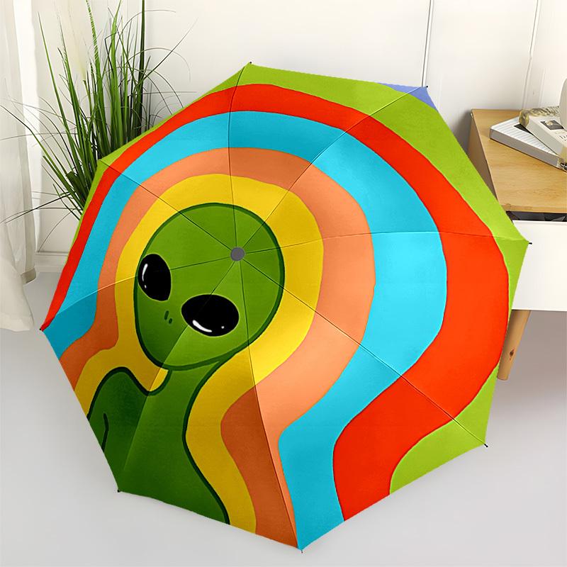1pc Space Creature Art Automatic Folding Umbrella, Portable & Foldable Design with8 Ribs, Casual Outdoor Accessory yy250805066