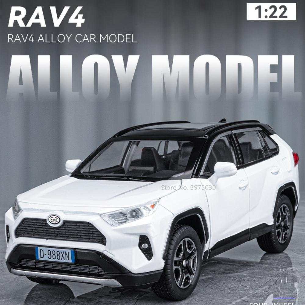 1/22 Toyota RAV4 SUV Alloy Diecast Model Car Toy 6 Doors Can Be Opened Pull Back Sound and Light Vehicle Toys Collectibles Gifts