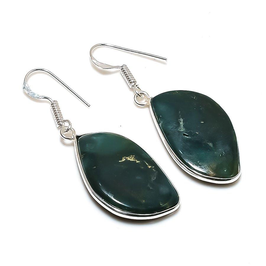 Natural Moss Agate Gemstone 925 Sterling Silver Jewelry Earring 1.89" AE-13055