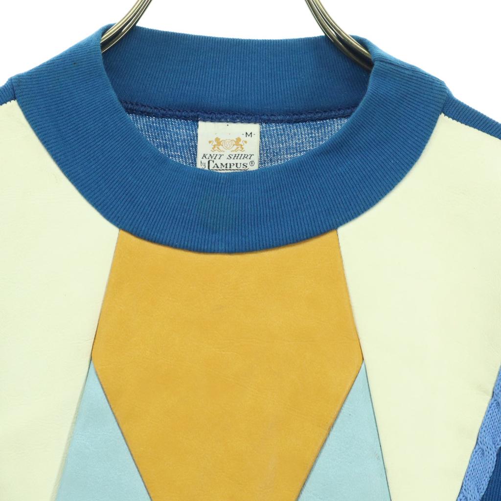 Campus 60s 70s Vintage Made In USA Argyle Pattern Long Sleeve Knit M Blue Men's Used