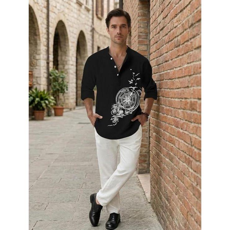 Men's Cotton Blend Mandarin Collar Self One Design Full Sleeve Casual Short Kurta