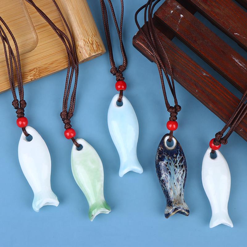 Chinese Stijl Keramische Visfluit Kettingen Hanger Gladde Handgemaakte Fluit Delicieuze Bedel Ketting Unisex Trui Ketting