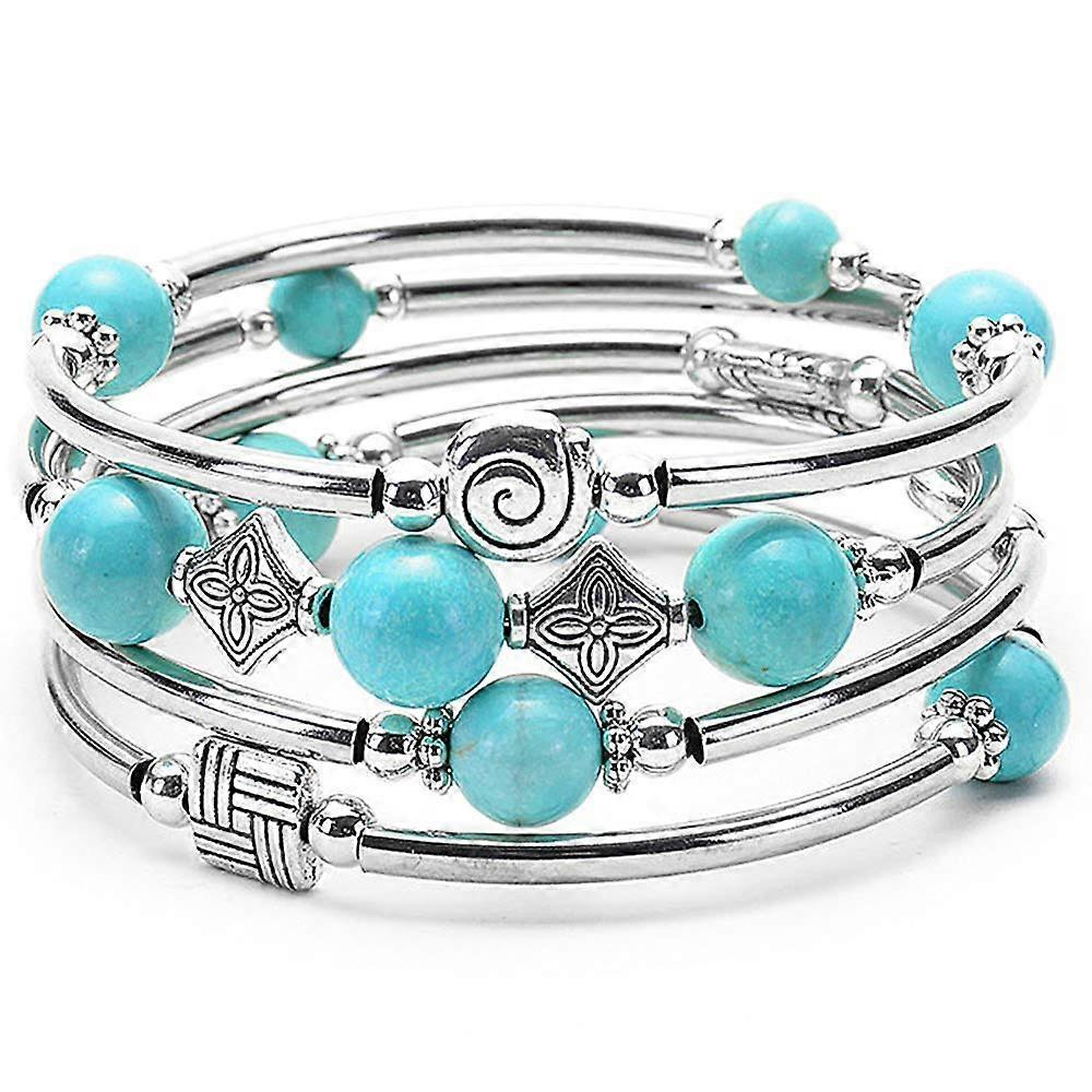 Wrap Bracelet Bohemian Beaded Bracelet Multicolor Turquoise Elastic Stackable Pendant Bracelet for Women