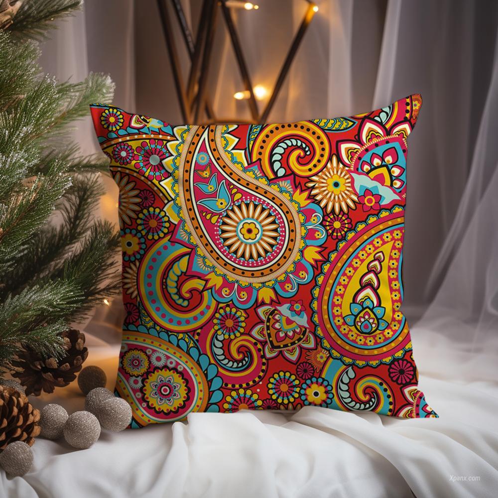 Painted Design P-PaisleyS Cushion Cover Premium Comfort Reversible Pillow Cove -Two in One Design for Any Room & Car Interior