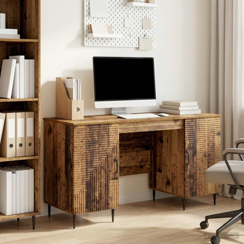 Vintage Style Desk with Shelf Reclaimed Wood Look 142.5 x 50 x 75 cm Particleboard