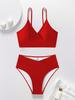 Solid Deep V Backless Sexy Bikini Set Elegant Comfortable Two Piece Swimwear