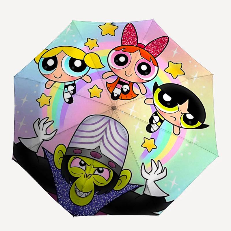 1pc Powerpuff Girls Automatic Opening/Closing Umbrella - Portable Tri-Fold Design with 8-Rib Iron Frame - Outdoor Umbrella - Ideal Gift for Fans, Trav