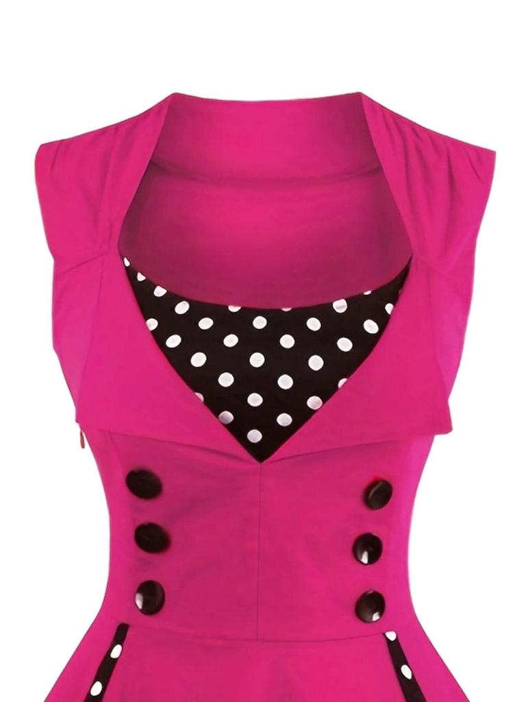 Women's Retro Gothic Red Polka Dot Swing Dress - 1950s Style