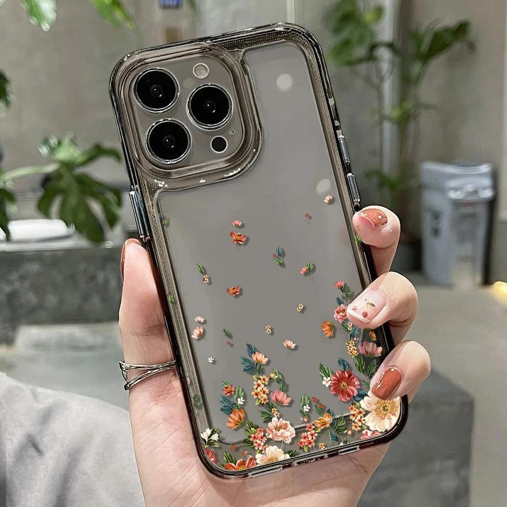 Colorful flower phone case for iPhone 15 Pro phone case iPhone 11 13 12 14 Pro Max XR XS X 7 8 Plus SE transparent shockproof pr