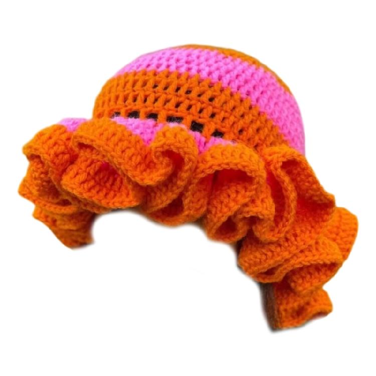 Handcrochet Bucket Hat for Women with Patchwork Ruffle Trim Elegant Fisherman Hat Photography Travel Floppy Bucket Hat
