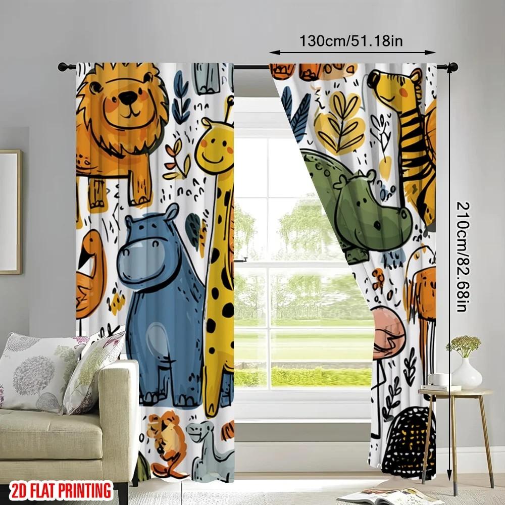 2pcs Cartoonish Animal Pattern Curtain   Design Blackout Curtain   Polyester   Kids Room Window Decor   Home Decor   Rod Pocket Curta