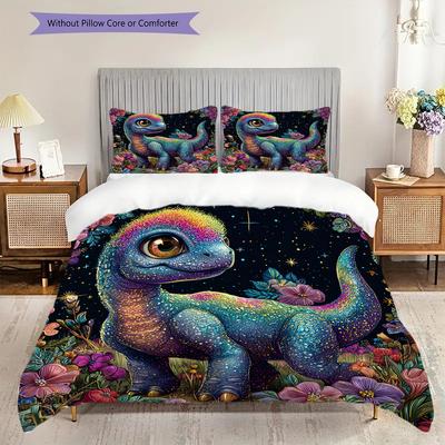 Dinosaur Pattern Bedding Quilt Set Quilt Cover Pillowcase Home Decoration Birthday Gift (1 * Duvet Cover + 2 * Pillowcase, Without Core)